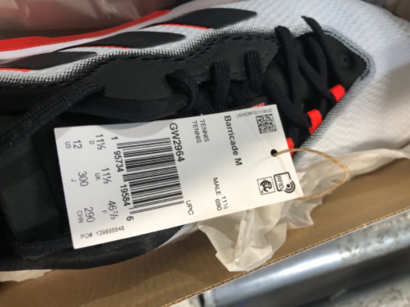 Photo 1 of adidas Men's Barricade Clay Tennis Shoe 12 White/Core Black/Solar Red