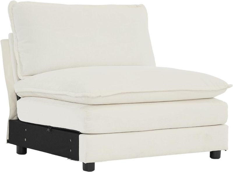 Photo 1 of ***USED - MISSING PARTS - SEE COMMENTS***
35" Comfy Deep 1 Seater Armless Chair White Chenille Fabric, 2 Pack