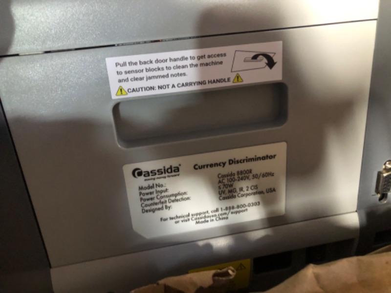 Photo 4 of **NONREFUNDABLE**FOR PARTS OR REPAIR**SEE NOTES**
Cassida 8800R USA Premium Bank-Grade Mixed Denomination Money Counter Machine, Advanced Counterfeit Detection, Multi-Currency, 3-Year Warranty, Includes External Display, Printing Enabled