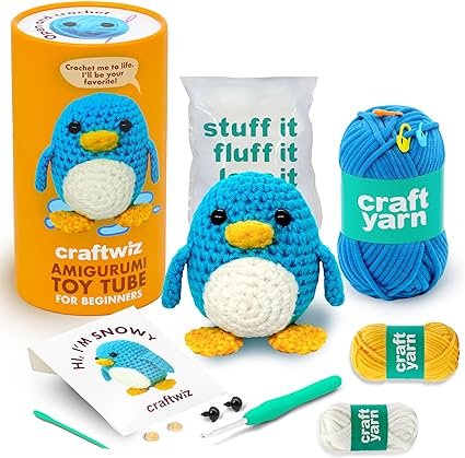 Photo 1 of Craftwiz Crochet Kit for Beginners - Amigurumi Crochet Kit for Beginners Adults and Kids - Craft Amigurumi Animals with Easy to use Crochet Yarn and Step-by-Step Video Tutorials - Snowy The Penguin
