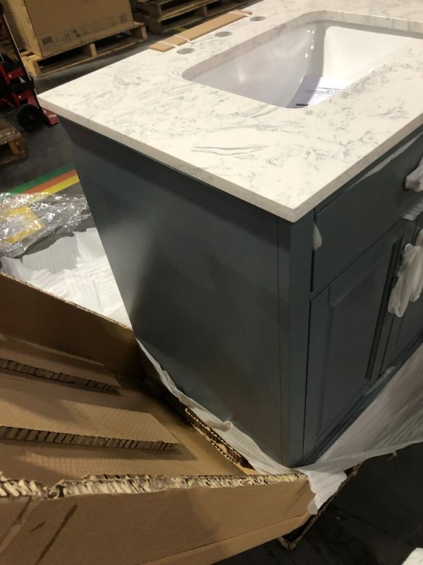 Photo 3 of ***USED - LIKELY MISSING PARTS - UNABLE TO VERIFY FUNCITONALITY***
allen + roth Brookview 30-in Slate Blue Undermount Single Sink Bathroom Vanity with Carrara Engineered Marble Top