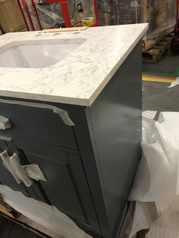 Photo 4 of ***USED - LIKELY MISSING PARTS - UNABLE TO VERIFY FUNCITONALITY***
allen + roth Brookview 30-in Slate Blue Undermount Single Sink Bathroom Vanity with Carrara Engineered Marble Top