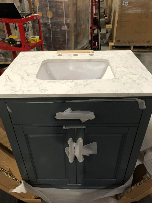 Photo 2 of ***USED - LIKELY MISSING PARTS - UNABLE TO VERIFY FUNCITONALITY***
allen + roth Brookview 30-in Slate Blue Undermount Single Sink Bathroom Vanity with Carrara Engineered Marble Top