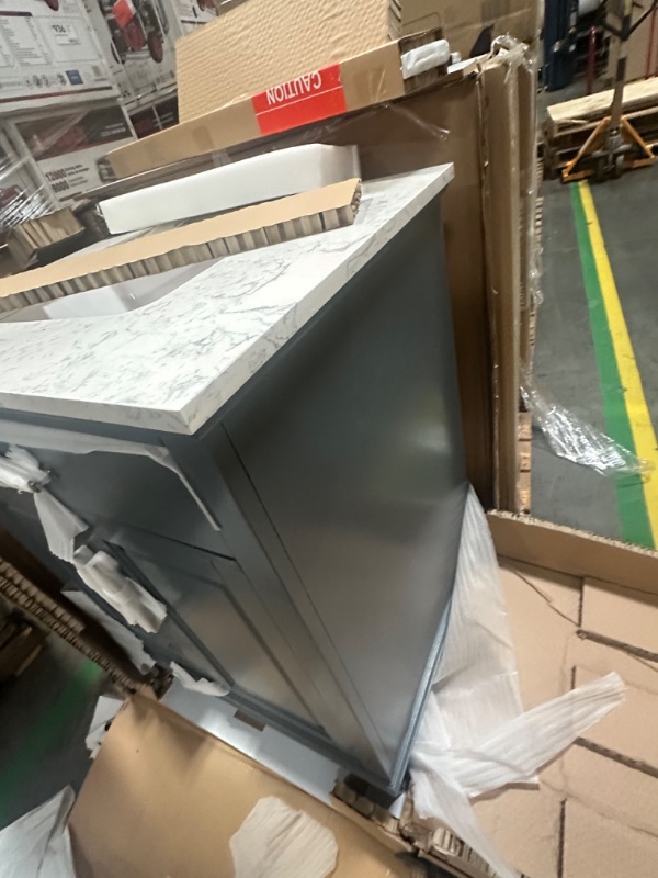Photo 1 of allen + roth Brookview 30-in Slate Blue Undermount Single Sink Bathroom Vanity with Carrara Engineered Marble Top