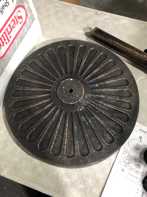 Photo 5 of ***DAMAGED - COVERED IN CHIPS AND SCRATCHES - SEE PICTURES - LIKELY MISSING PARTS***
Sunnyglade 18" 30.2-lbs Heavy Duty Round Antiqued Umbrella Base for Patio, Outdoor - Bronze