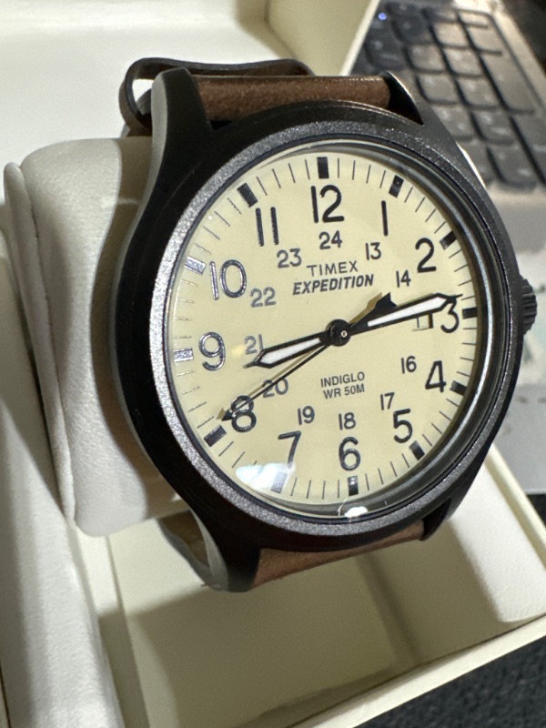 Photo 2 of *SIMILAR TO STOCK PHOTO*
Timex Men's Expedition Scout 40mm Watch – Black Case & Dial with Olive Leather Slip-Thru Strap