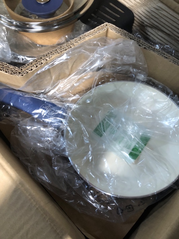 Photo 1 of GreenLife Soft Grip Healthy Ceramic Nonstick 12 Piece Cookware Pots and Pans Set, PFAS-Free, Dishwasher Safe, Blue Blue 12 Piece Cookware Set