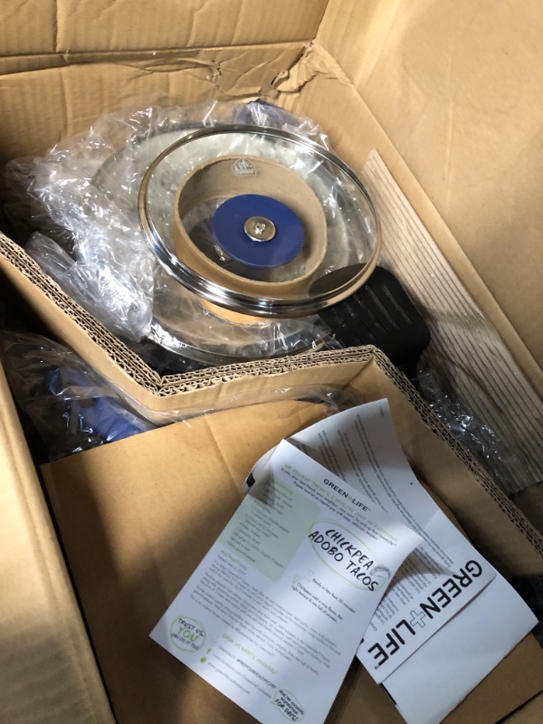 Photo 1 of GreenLife Soft Grip Healthy Ceramic Nonstick 12 Piece Cookware Pots and Pans Set, PFAS-Free, Dishwasher Safe, Blue Blue 12 Piece Cookware Set