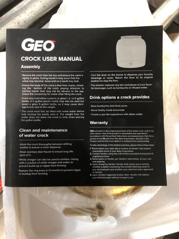 Photo 4 of (MINOR DAMAGE) Geo Sports Bottles Geo Sports Porcelain Ceramic Crock Water Dispenser, Stainless Steel Faucet, Valve and Lid Included. Fits 3 to 5 Gallon Jugs. BPA Free (Gold Chrome) Medium Gold Crock W/Chrome Wrap Design