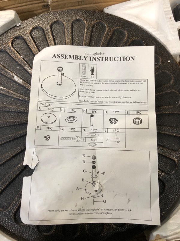 Photo 3 of (PREVIOUSLY OPENED BUT SEEMS NEW) Sunnyglade 18" 30.2-lbs Heavy Duty Round Antiqued Umbrella Base for Patio, Outdoor - Bronze
