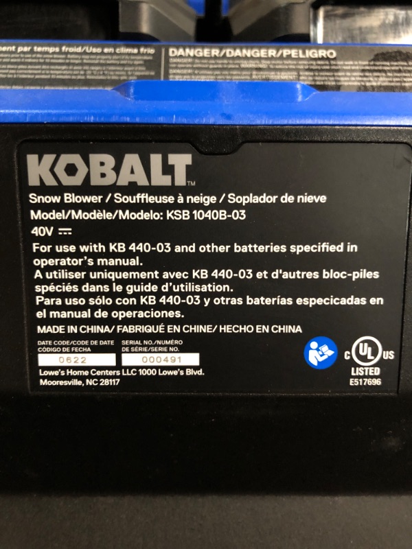 Photo 4 of (MISSING PARTS, SEE NOTES) Kobalt Gen4 40-volt 21-in Single-stage Push Battery Snow Blower (Battery and Charger Not Included)
