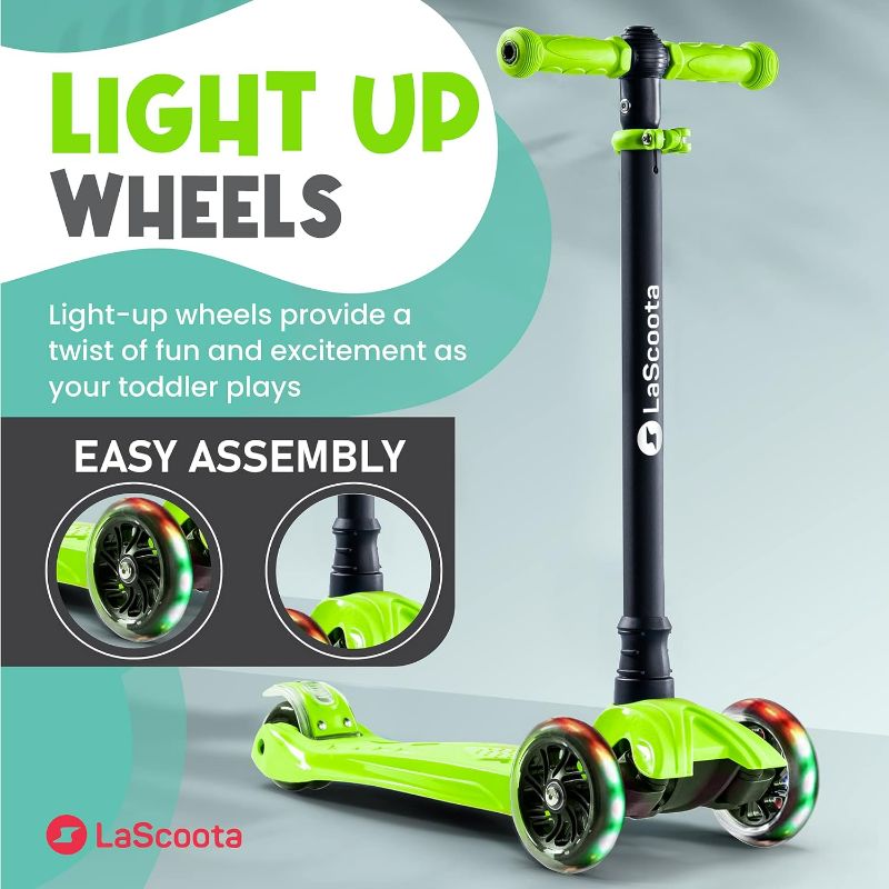 Photo 1 of (SIMILAR TO STOCK PHOTO) LaScoota 2-in-1 Kids Kick Scooter, Adjustable Height Handlebars and Removable Seat, 3 LED Lighted Wheels and Anti-Slip Deck, for Boys & Girls Aged 3-12 and up to 100 Lbs. Blue with Yellow