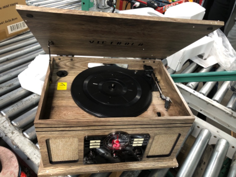 Photo 2 of (MINOR DAMAGE, SEE NOTES) Victrola Nostalgic 7-in-1 Bluetooth Record Player & Multimedia Center with Built-in Speakers - 3-Speed Turntable, CD & Cassette Player, AM/FM Radio, USB | Wireless Music Streaming | Mahogany Mahogany (USB) Entertainment Center