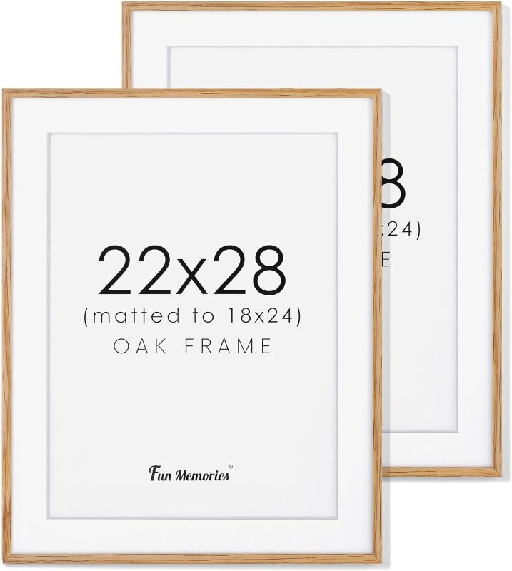 Photo 1 of  22x28 Wood Picture Frame, Large Poster Frame 22 x 28, 2 Pack Wood Frames 22x28 with Real Glass, 22x28 Frame with Mat for 18x24, Minimalist Wooden Frame Art Frame 22 by 28