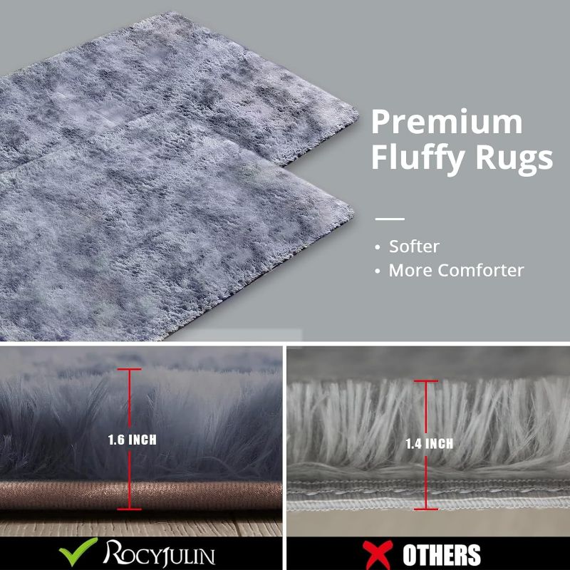 Photo 4 of (READ FULL POST) ROCYJULIN Area Rugs 8x10 for Living Room, Thickened Fluffy 8x10 Area Rugs for Bedroom, Ultra Soft Non-Slip Large Shag Fuzzy Rug for Nursery, Kids, Girls, Boys, Grey
