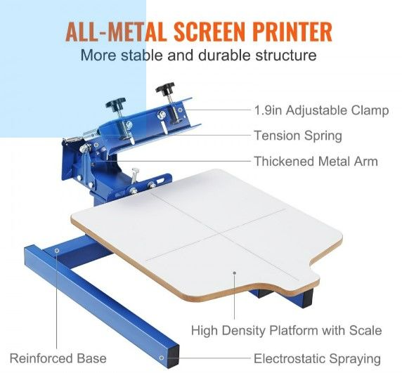 Photo 3 of (READ FULL POST) VEVOR Screen Printing Machine, 1 Color 1 Station Silk Screen Printing Press, 21.2x17.7in Screen Printing Press, Double-layer Positioning Pallet, Adjustable Tension for T-shirt DIY Printing
