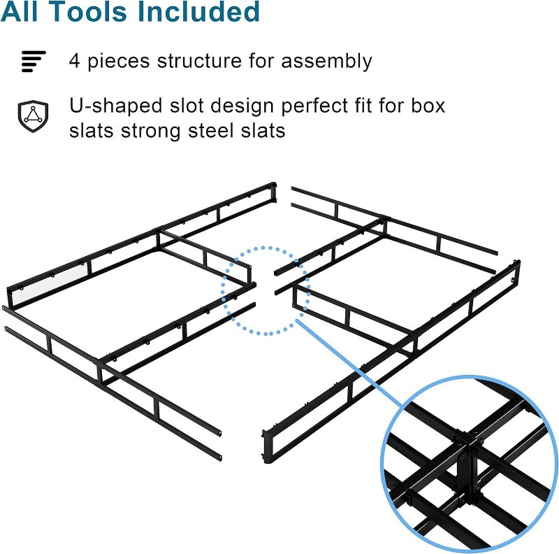 Photo 5 of (READ FULL POST) Box Spring Queen, 5 Inch Metal Queen Size Box Spring Only Basics Bed Base, Mattress Foundation,Black Sturdy Heavy Duty Structure with Cover, Noise Free,Easy Assembly
