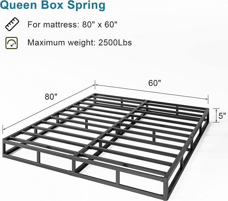 Photo 4 of (READ FULL POST) Box Spring Queen, 5 Inch Metal Queen Size Box Spring Only Basics Bed Base, Mattress Foundation,Black Sturdy Heavy Duty Structure with Cover, Noise Free,Easy Assembly
