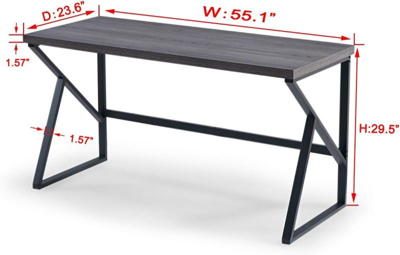 Photo 3 of (READ FULL POST) HSH Rustic Computer Desk, Metal and Wood Home Office Desk, Industrial Vintage Soho Study Writing Table, Dark Gray Oak, 60 Inch 60 Inch Dark Gray Oak