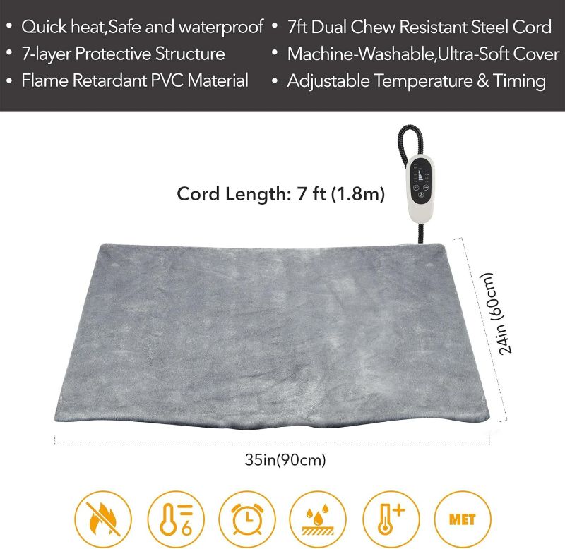 Photo 3 of (READ FULL POST) Pet Heating Pad, Dogs Cats Heating Pad with Timer, 24" x 35" Indoor Heating Pad for Dogs Cats with Chew Resistant Cord, Electric Heating Pads for Elderly Pets, 6 Temperature Modes
