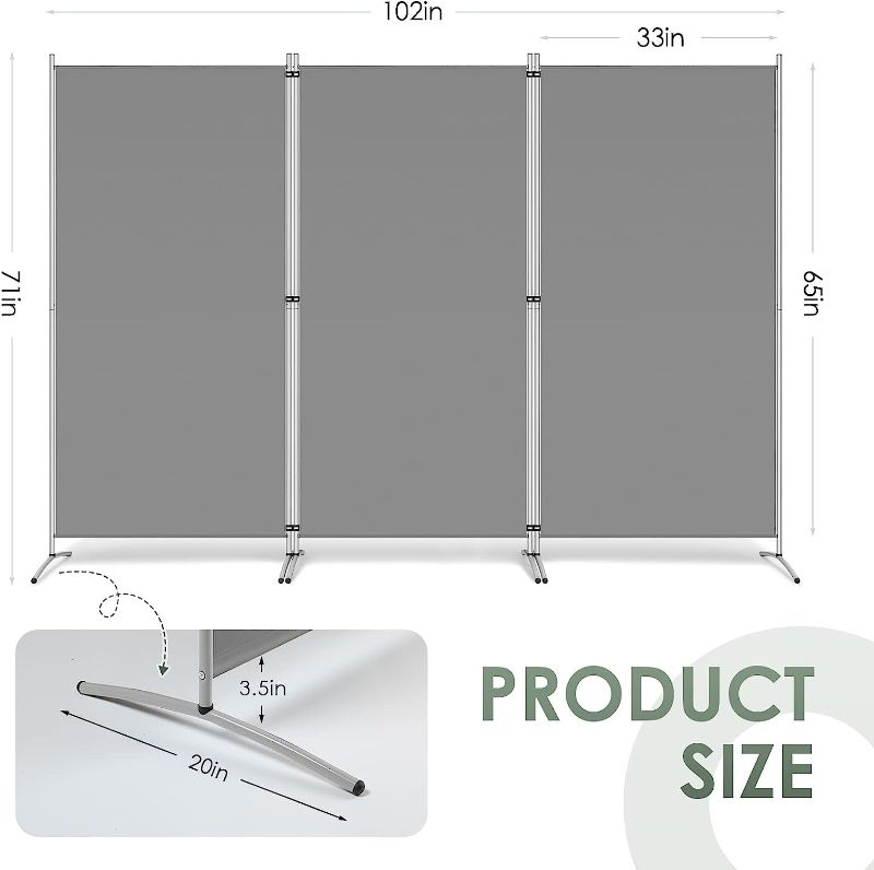 Photo 5 of (READ FULL POST) RANTILA 3 Panel Room Divider, 6 Ft Tall Folding Privacy Screen, 102''W x 20''D x 71''H, Grey 