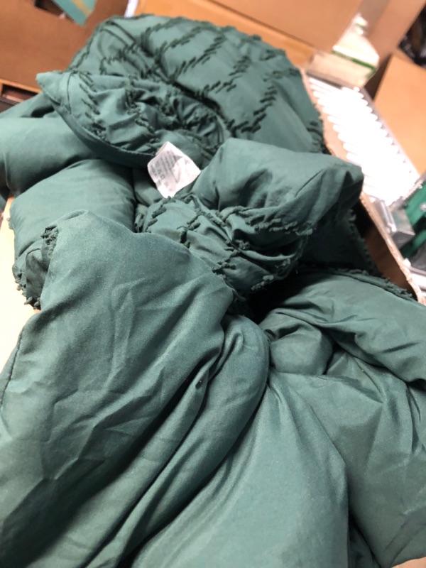 Photo 3 of Litanika King Size Comforter Set with Sheets Dark Emerald Green - 7 Pieces Bed in a Bag King Boho Tufted Complete Beddding Sets with Comforter, Sheets, Pillowcases & Shams King (104"x90") Emerald Green