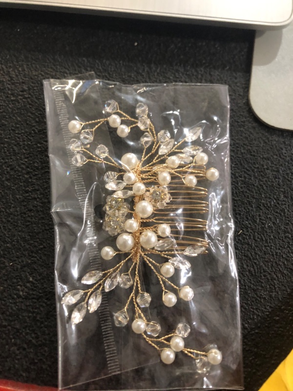 Photo 2 of Crystal Bride Wedding Hair Comb Pearl Flower Hair Piece