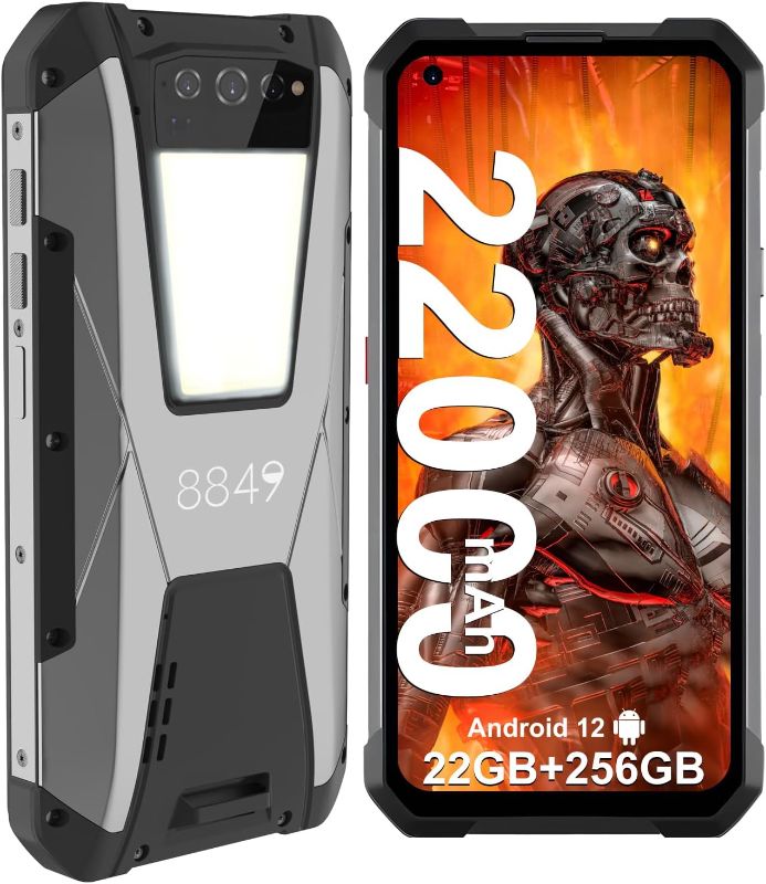 Photo 1 of Tank Rugged Smartphone, 22000mAh(66W) 22GB+256GB 4G Rugged Android Phone Unlocked with 1200LM Camping Light, IP68 Waterproof 6.81" Android 12 Rugged Cell Phone,108MP Camera,Single Speaker/NFC/OTG
