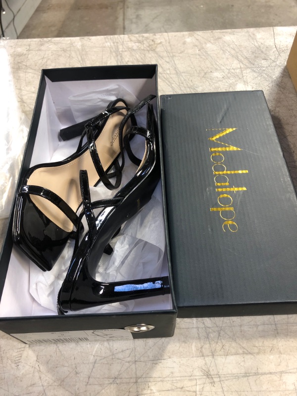 Photo 1 of Modatope Womens Sandals Open Toe Strappy Sandals Ankle Strap High Heel Sandals for Women 9 A-black
