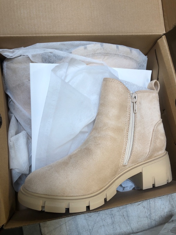 Photo 1 of Coutgo Girl's Chelsea Ankle Boots Winter Suede Side Zipper Lug Sole Booties(Toddler/Little Kid/Big Kid) 2 Little Kid Beige