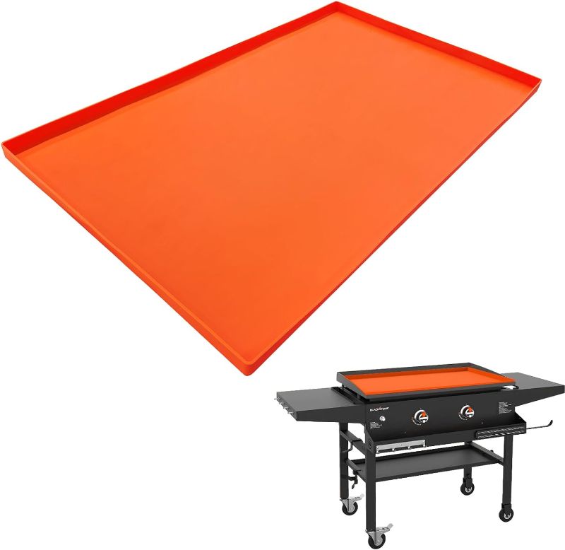 Photo 1 of 28" Griddle Mat Silicone Protective Cover for Blackstone Griddle, Magnetic Protective Cover Mats Outdoor/Indoor Food-Grade Silicone Mat Safe BBQ,Orange
