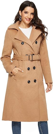 Photo 1 of Escalier Womens Wool Coat Double Breasted Pea Coat Winter Long Trench Coat with Belt --- size m 