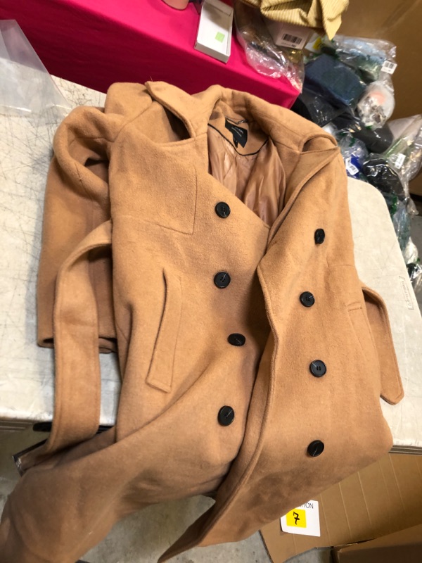 Photo 2 of Escalier Womens Wool Coat Double Breasted Pea Coat Winter Long Trench Coat with Belt --- size m 