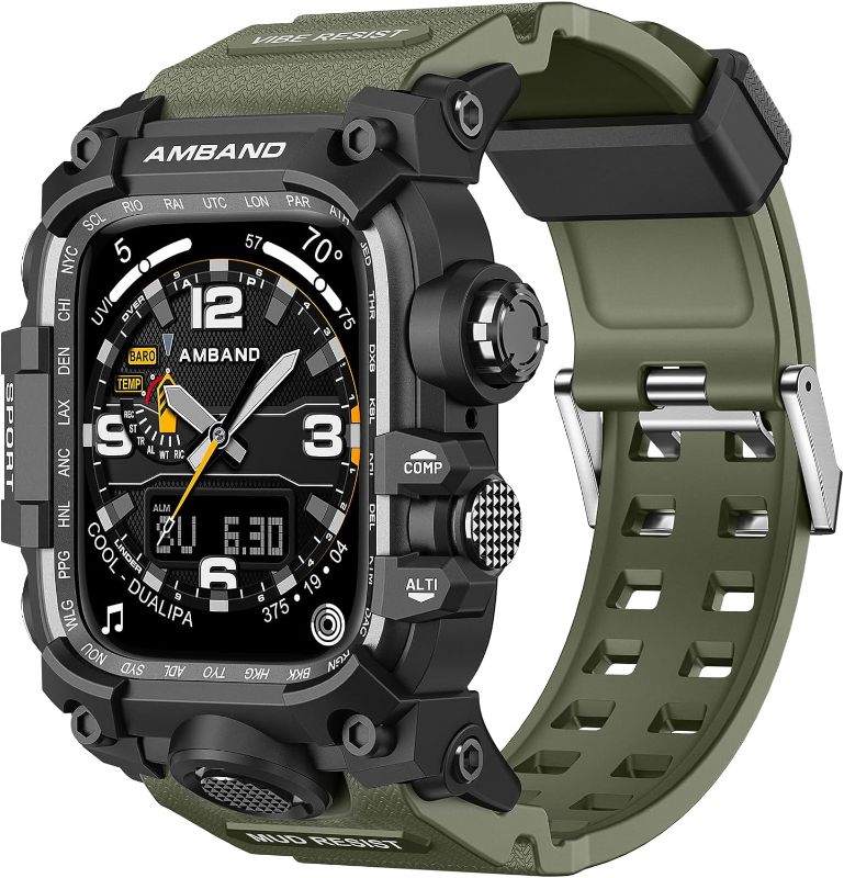 Photo 1 of amBand M3 Rugged Case with Band Designed for Apple Watch Series SE2/SE/6/5/4 44mm, Military Grade Bumper Heavy Duty Protector Protective Cover Shockproof Tactical Sport Accessories Men - Army Green