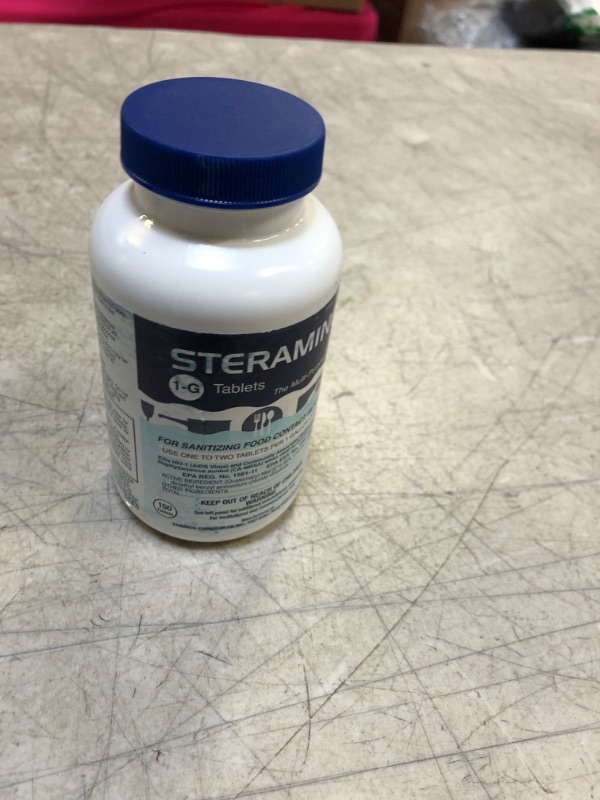 Photo 2 of  Steramine Quaternary Sanitizing Tablets, Sanitizing Food Contact Surfaces, Kills E-Coli; HIV; Listeria, Model 1-G, 150 Sanitizer Tablets per Bottle, Blue, 