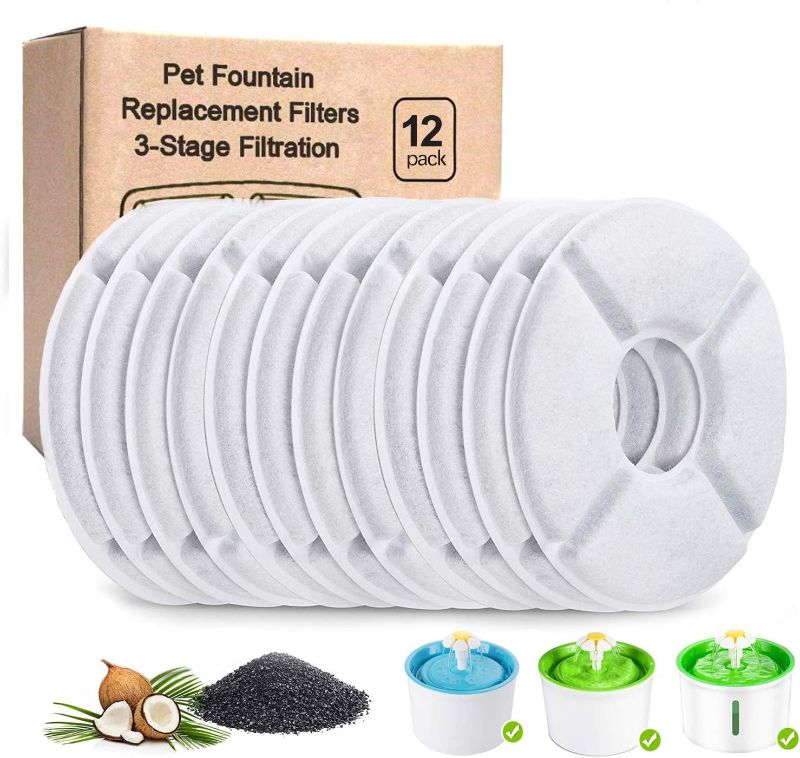 Photo 1 of 12-Pack Cat Water Fountain Filters, Pet Filters for Flower Fountains, Round Replacement Cat Filters for Water Fountains, Cat Fountain Filters for 2.4l, Filters for Drinking Cat
