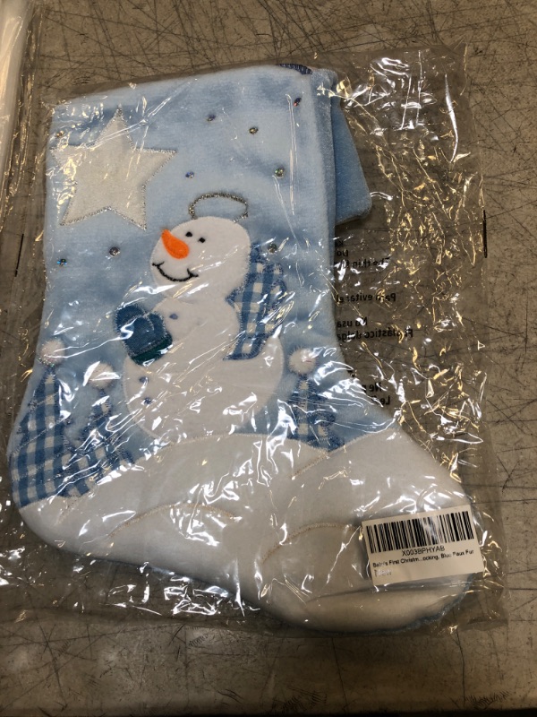 Photo 2 of 16” Large Christmas Stockings with Hanging Loop - Light Blue Snowman Angel Baby's First Christmas Stocking with Fleece Cuff - Stockings Christmas Tree Decorations - Family Stockings for Christmas Light Blue - Snowman