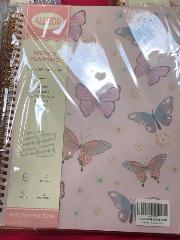 Photo 2 of 2024 Appointment Book 15 Minute Interval Hourly Planner from Jan 2024-Dec 2024 with Calendar,8.5 x 11 Weekly & Monthly Planner with Spiral Bound, Monthly Tabs, Pocket(Pink Butterfly, A4)
 2 pack 
