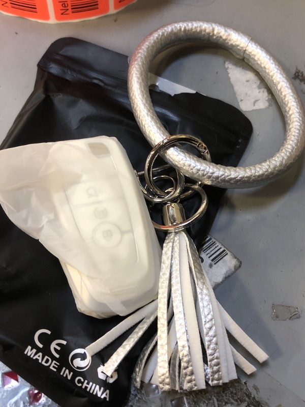 Photo 1 of  Key Fob Cover with Leather Wristlet Keychain, Key Fob Case Protection for VW Tiguan Atlas Jetta Passat Golf Alltrack 4 Buttons, Fashion key Ring Bracelet Gifts for Women Men 
