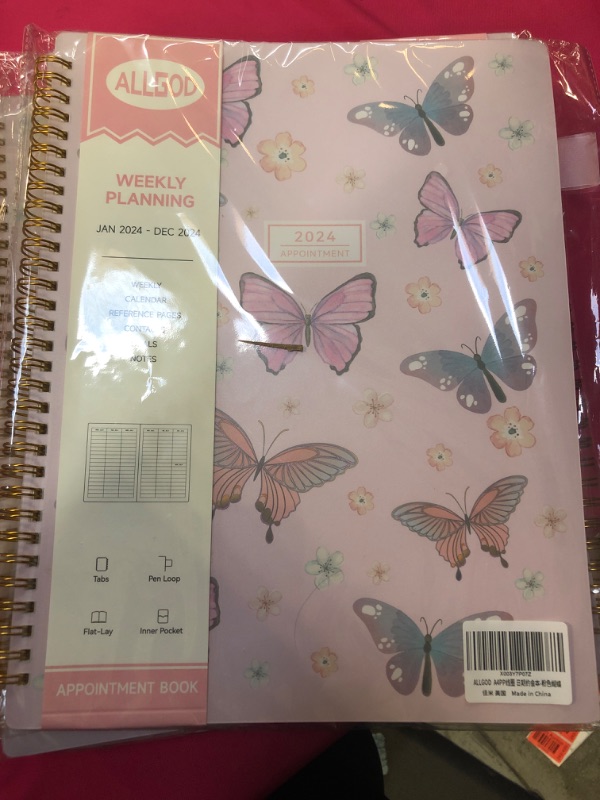 Photo 2 of 2024 Appointment Book 15 Minute Interval Hourly Planner from Jan 2024-Dec 2024 with Calendar,8.5 x 11 Weekly & Monthly Planner with Spiral Bound, Monthly Tabs, Pocket(Pink Butterfly, A4)
 