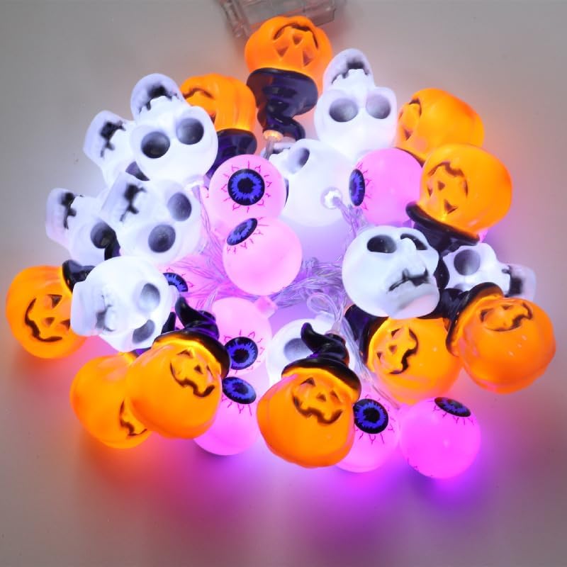 Photo 1 of  LED Pumpkin Lights for Halloween Decorations, 2 Mode Battery Operated, Orange Jack-O-Lantern Fairy Lights for Fall, Party, Porch, Tree( 