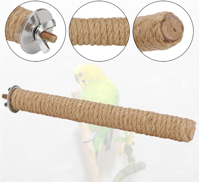 Photo 1 of Bird Perch Stand Natural Wood Parrot Hemp Rope Perch Birdcage Accessories Perch Standing Toy for Bird Parrot  