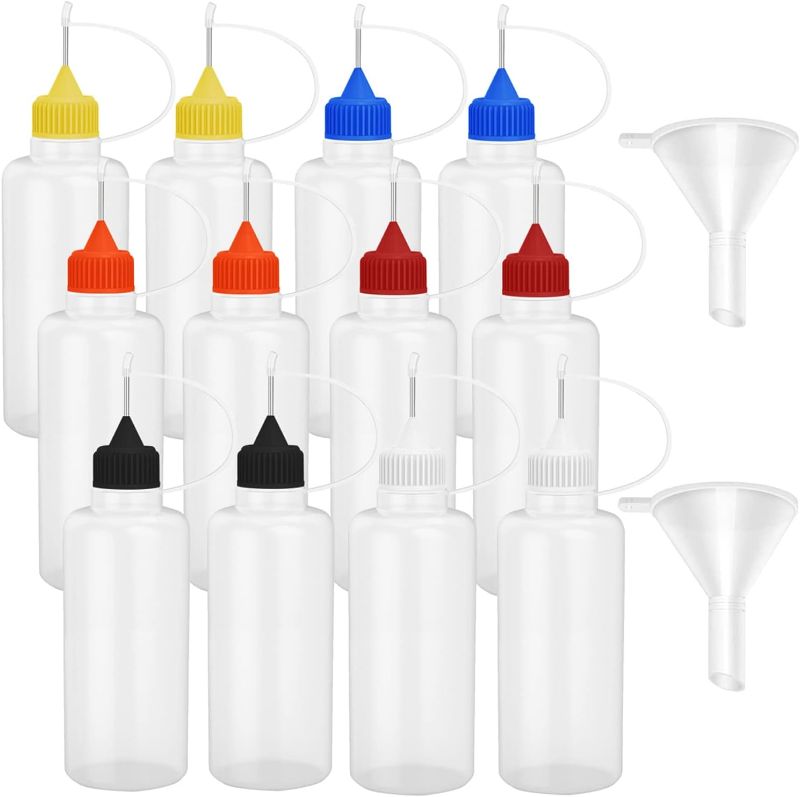 Photo 1 of  Ounce Needle Tip Glue Bottle 60 mL Plastic Dropper Bottles Multicolor lid with 2 Pcs Mini Funnel for Small Gluing Projects, Paper Quilling DIY Craft, Acrylic Painting