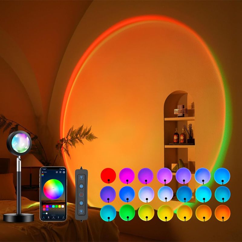 Photo 1 of Sunset Lamp Projection, Not Only 21 Colors Sunset Lights, 180 Degree Rotation Led Light, Push Button Switch & APP Control Projector for Party Bedroom Decor
 