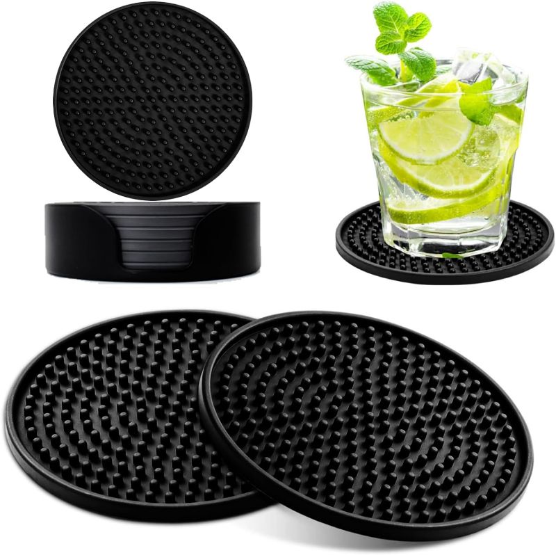 Photo 1 of 
Drink Coasters [8 Pack], Silicone Coasters for Drinks with Holder, Cup Mat for Drinks Non-Slip Non-Stick, for Any Table Type Furniture from Damage, Coaster 