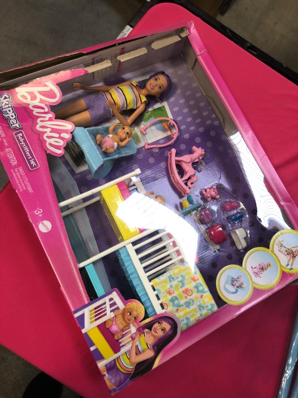 Photo 2 of Barbie Skipper Babysitters Inc Dolls & Playset, Nap 'N Nurture Nursery, Skipper Doll, Baby Doll, Crib & 10+ Accessories, Working Bouncer Nursery Playset