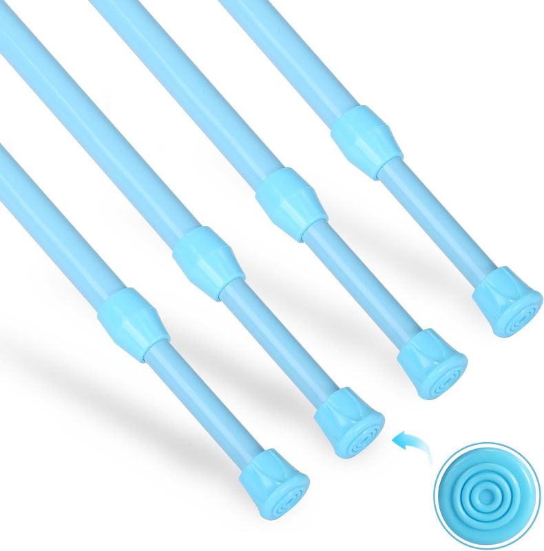 Photo 1 of  Tension Rod, Goowin Tension Curtain Rod, No Drilling Spring Rod Short Tension Rod, Rustproof Small Tension Rod, Mini Thin Tension Rods for Closet, Cabinets, Cupboard, Kitchen (Blue 
