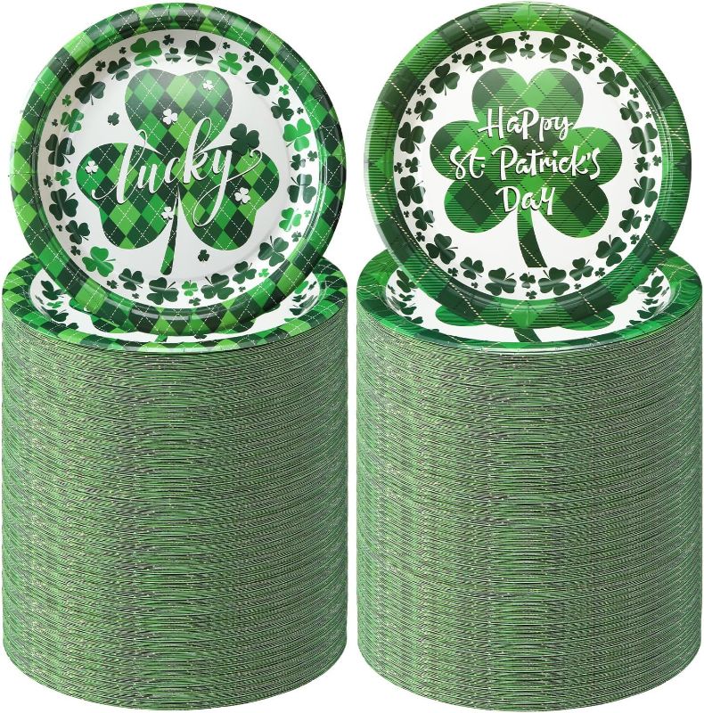 Photo 1 of  St Patrick's Day Paper Plates 9 Inch Shamrock Paper Plates St. Patrick's Day Disposable Party Plates St. Patrick's Day Dinnerware Decorative Dinner Plates for St. Patrick's Day Party 