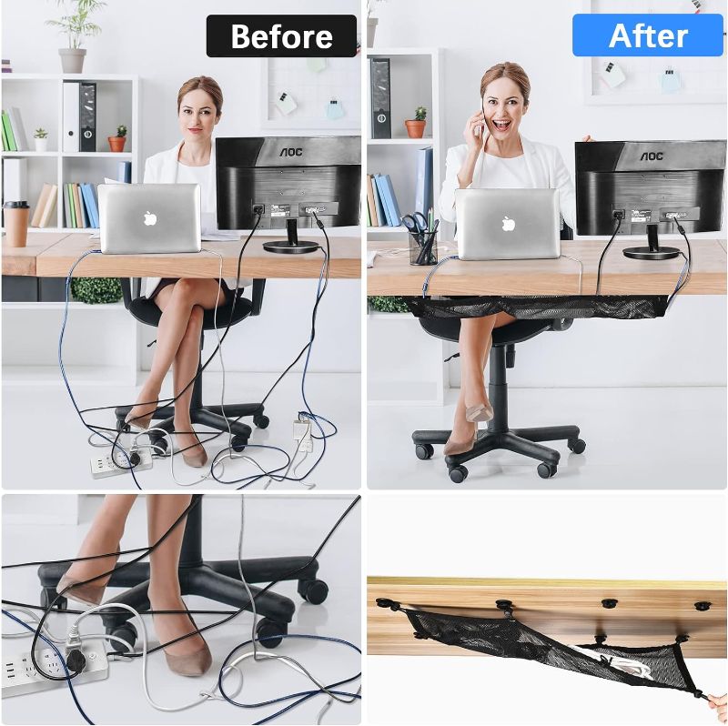 Photo 1 of  Management Net Under Desk Kit, ZZM Privacy Mesh Cable Manager Flexible Under Desk Wire Net Large Capacity Cord Organizer Net  