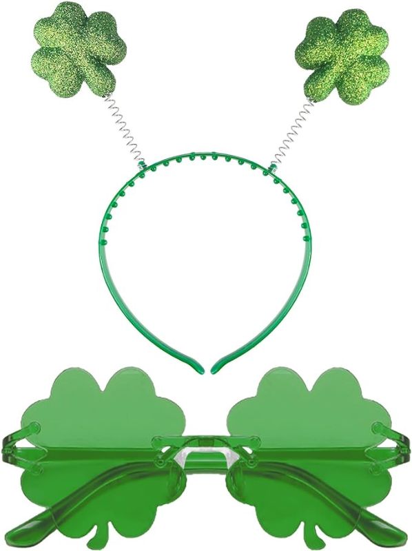 Photo 1 of Exlinonline St Patricks Day Sunglasses Headband Complete Shamrock Irish Clover Style Accessories for Outfit Dress
 